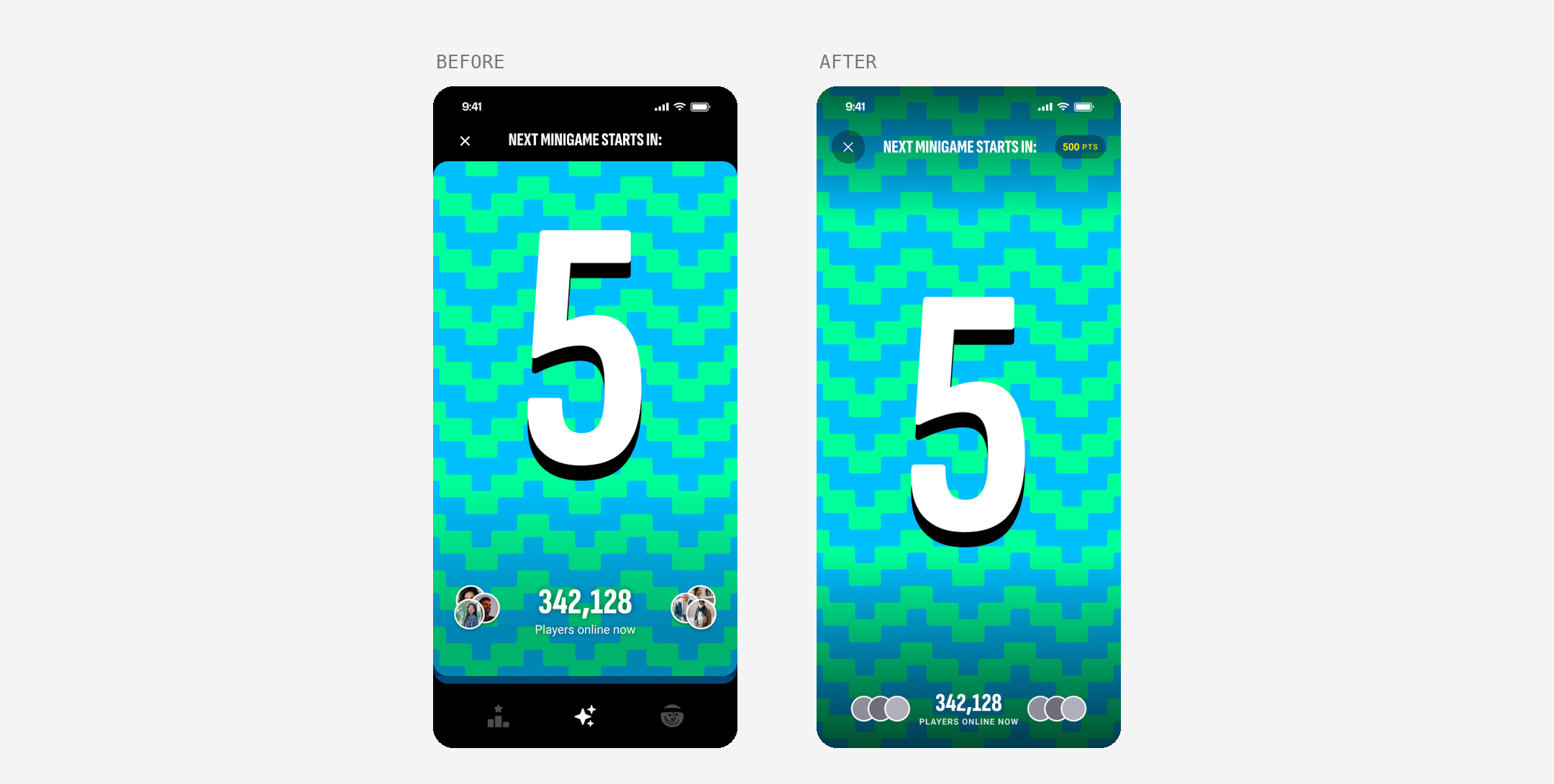 Before and after: the in-game countdown going full-bleed